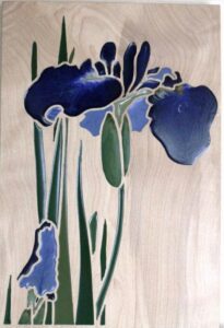 iris bleu à un bouton