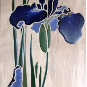 iris bleu à un bouton